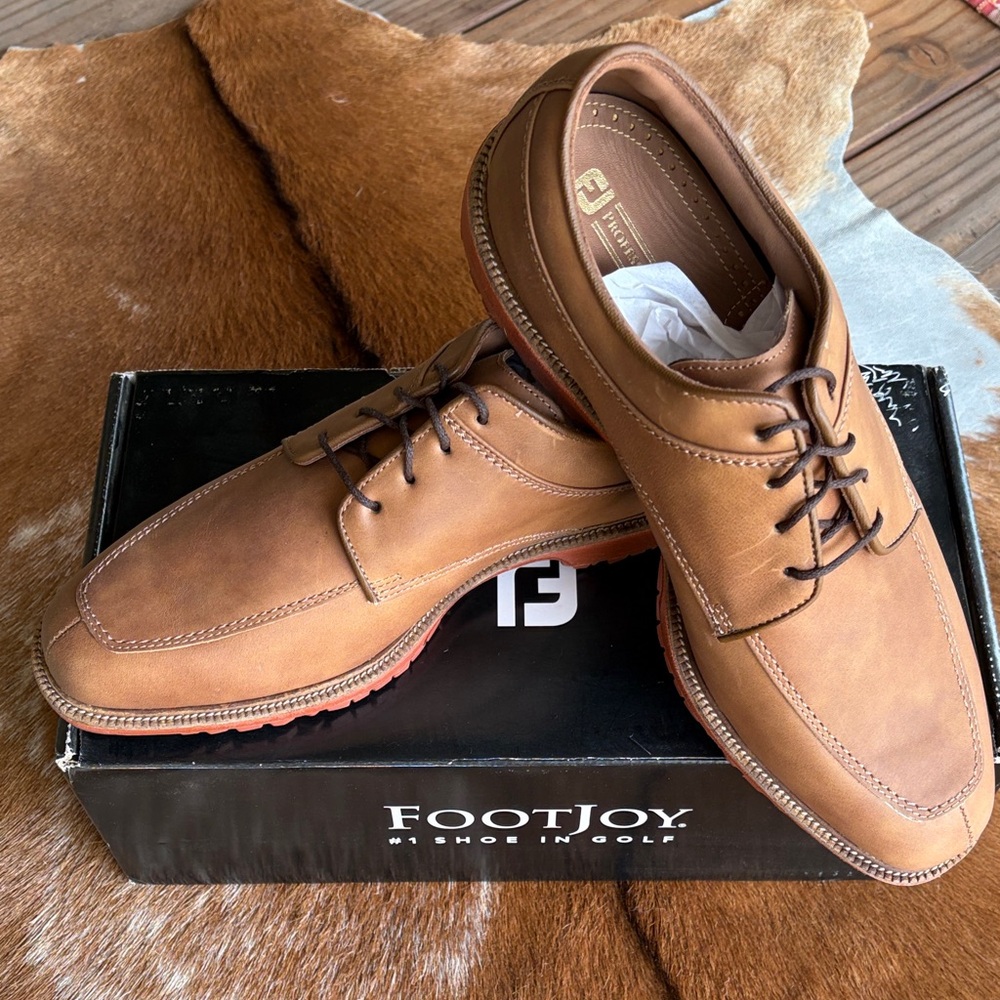 Men’s FootJoy Tan Leather Lace-Up Derby Golf Shoes